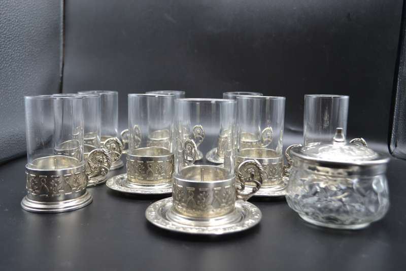 Antique! Italian Silver Plated Tea/Coffee Glass Holder Set (1.42kg)