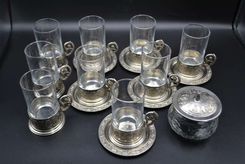 Antique! Italian Silver Plated Tea/Coffee Glass Holder Set (1.42kg)