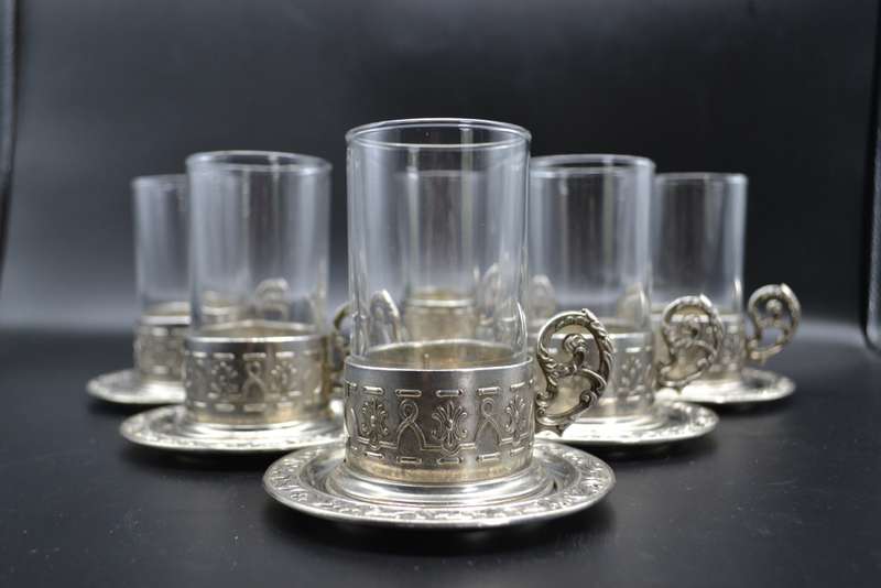 Antique! Italian Silver Plated Tea/Coffee Glass Holder Set (1.42kg)