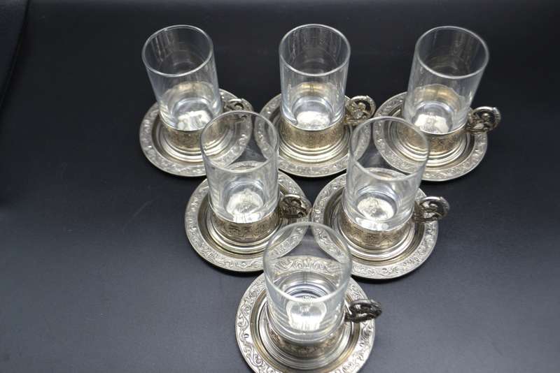 Antique! Italian Silver Plated Tea/Coffee Glass Holder Set (1.42kg)