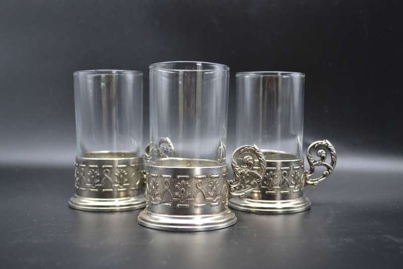 Antique! Italian Silver Plated Tea/Coffee Glass Holder Set (1.42kg)