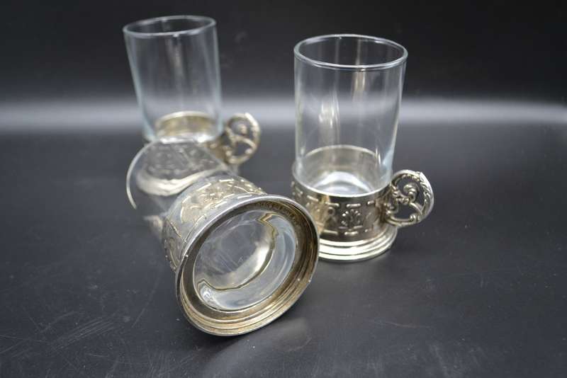 Antique! Italian Silver Plated Tea/Coffee Glass Holder Set (1.42kg)
