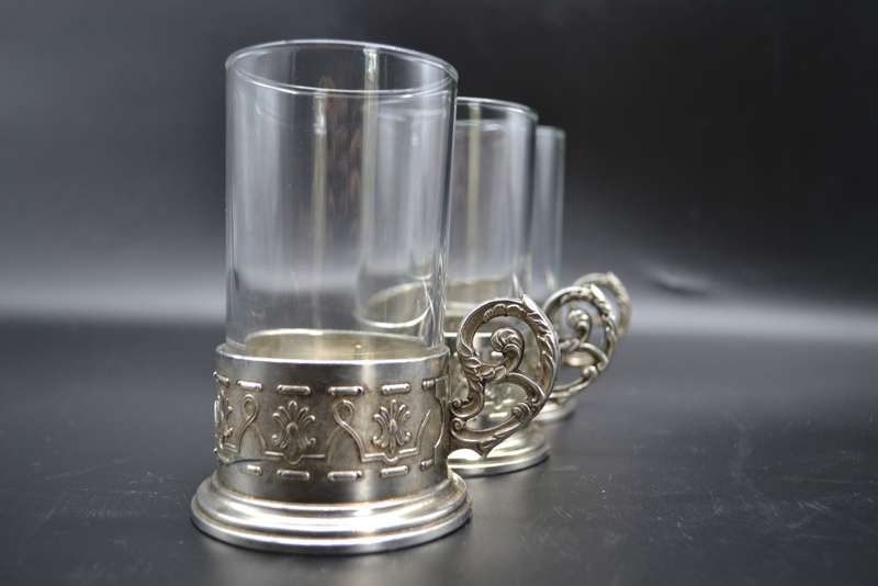 Antique! Italian Silver Plated Tea/Coffee Glass Holder Set (1.42kg)
