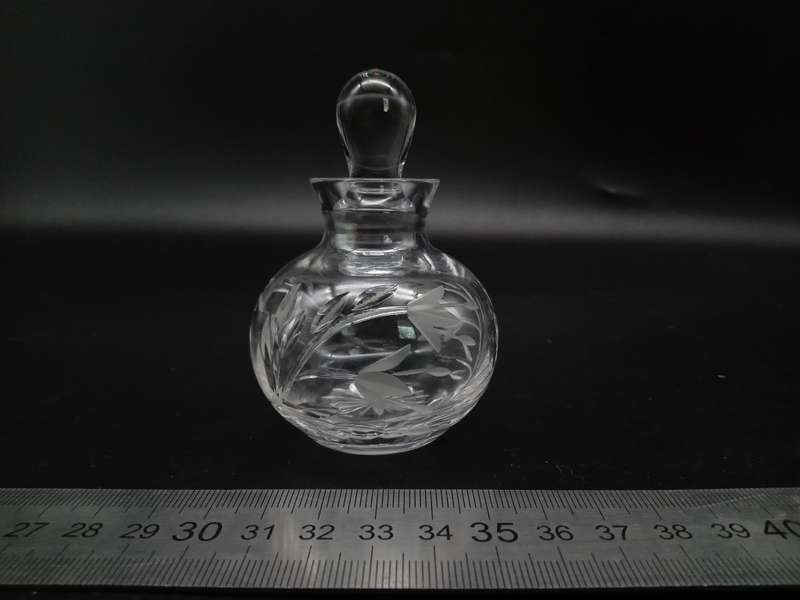 Vintage! Clear Cut Glass Etched Perfume Bottle With Stopper Floral Pattern