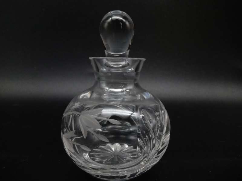 Vintage! Clear Cut Glass Etched Perfume Bottle With Stopper Floral Pattern