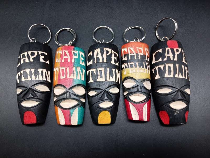 Africa Tribal Souvenir Keyring - Cape Town Wood Sculpted Mask Keychain (5 AVAILABLE - BID PER ITEM)