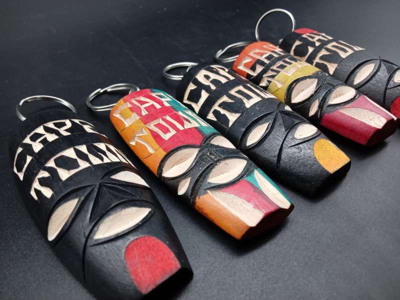 Africa Tribal Souvenir Keyring - Cape Town Wood Sculpted Mask Keychain (5 AVAILABLE - BID PER ITEM)