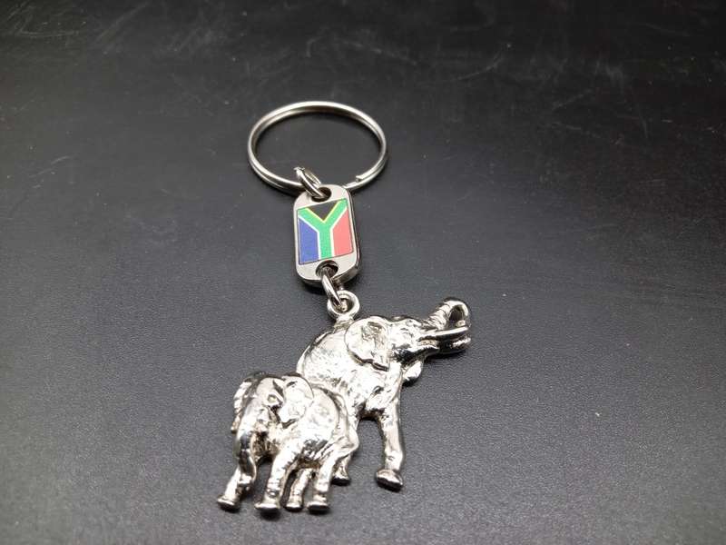 South African Keyrings - Big Five Animal with South African Flag (3 AVAILABLE - BID PER ITEM)