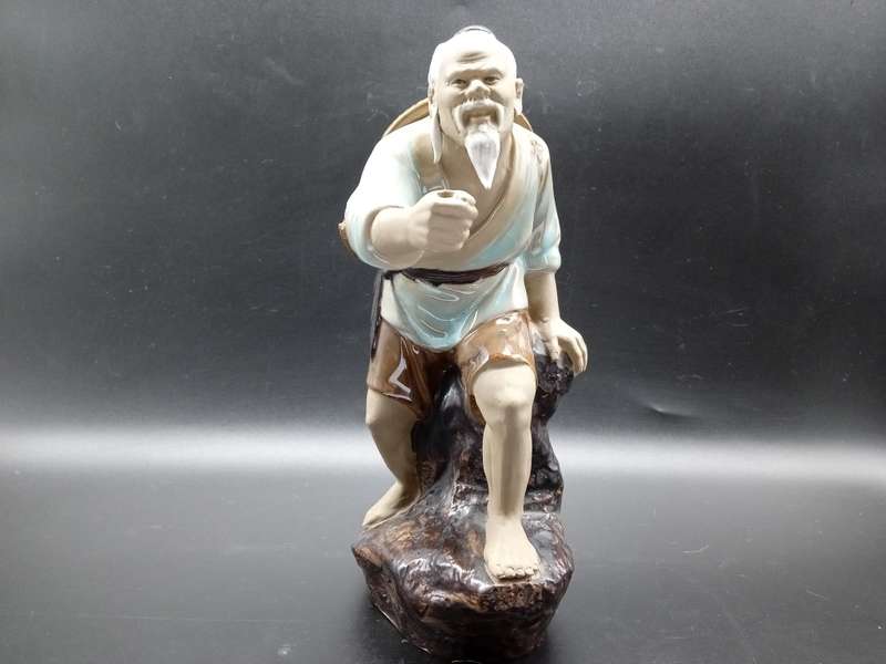 Vintage! Large Shiwan Chinese Mudman Figurine Fisherman.