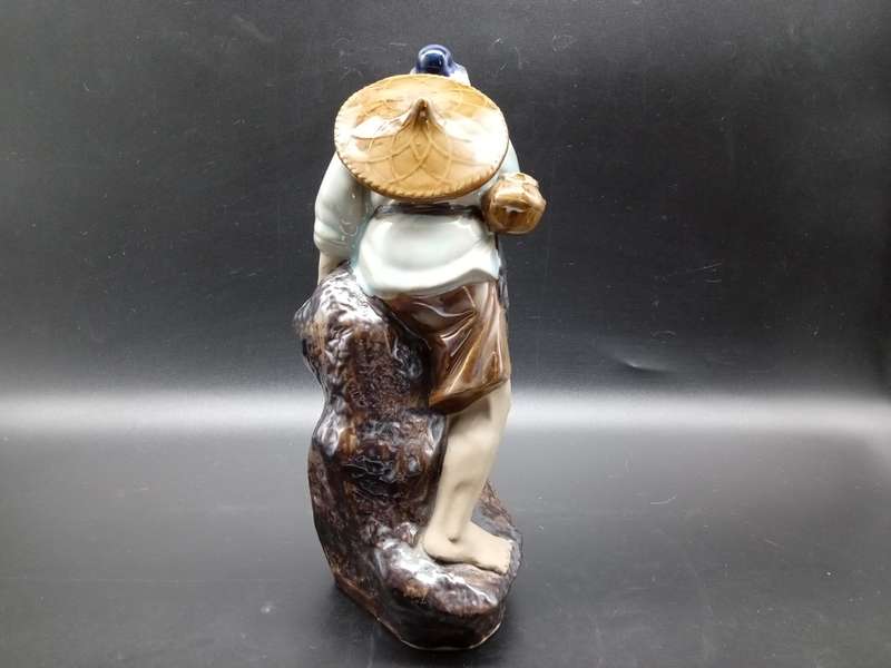 Vintage! Large Shiwan Chinese Mudman Figurine Fisherman.