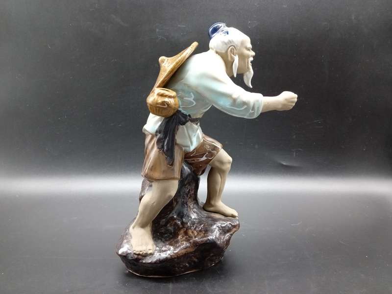 Vintage! Large Shiwan Chinese Mudman Figurine Fisherman.
