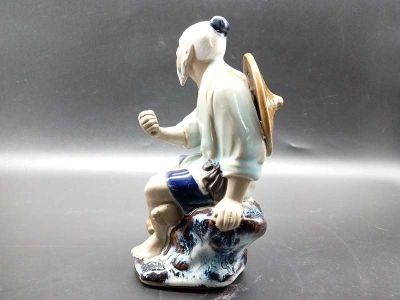 Vintage! Shiwan Chinese Mudman Figurine Fisherman.