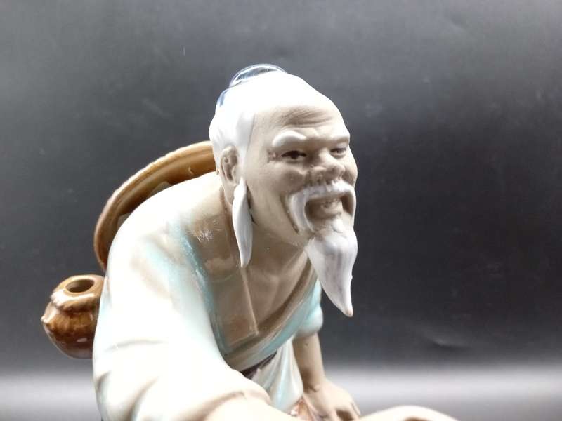 Vintage! Shiwan Chinese Mudman Figurine Fisherman.