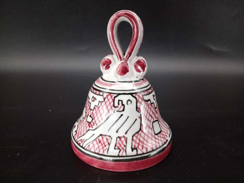 Vintage! Italian Ceramic Pottery - Deruta Bell - Geometric Bird design - Signed
