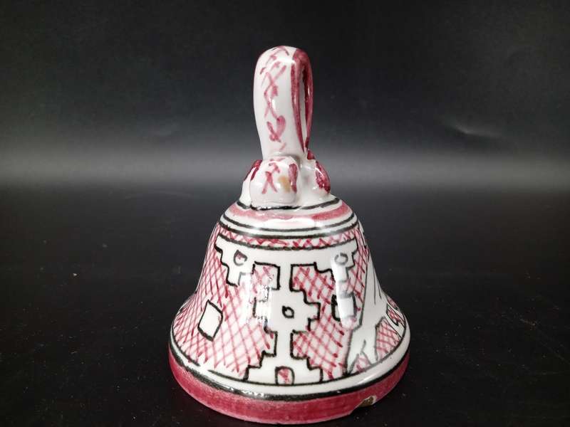 Vintage! Italian Ceramic Pottery - Deruta Bell - Geometric Bird design - Signed