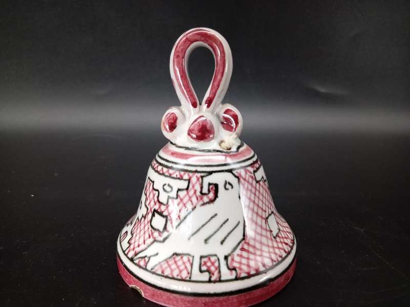 Vintage! Italian Ceramic Pottery - Deruta Bell - Geometric Bird design - Signed