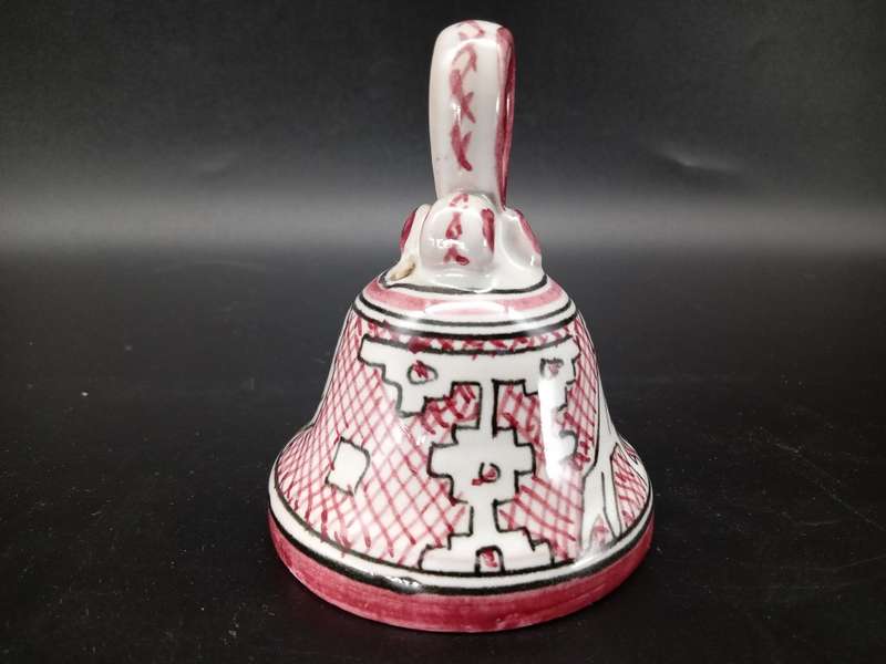 Vintage! Italian Ceramic Pottery - Deruta Bell - Geometric Bird design - Signed