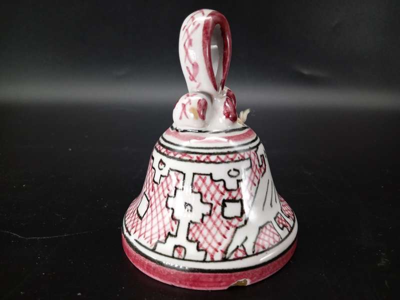 Vintage! Italian Ceramic Pottery - Deruta Bell - Geometric Bird design - Signed
