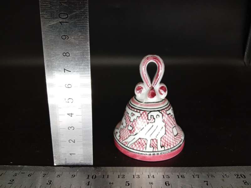Vintage! Italian Ceramic Pottery - Deruta Bell - Geometric Bird design - Signed