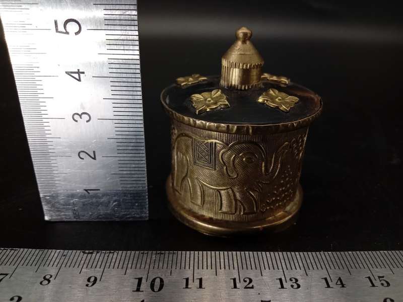 Vintage! Brass and Horn - Lidded Trinket / Tobacco Jar- Embossed Elephant design