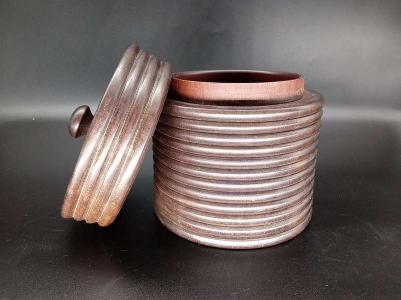 Vintage! Scalloped Turned wood - Lidded Canister / Jar- Treenware