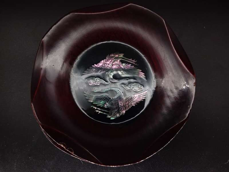 Vintage! Fine Korean - Lacquer ware - Wood Mother of Pearl inlay - Crane - Set of 4 coasters