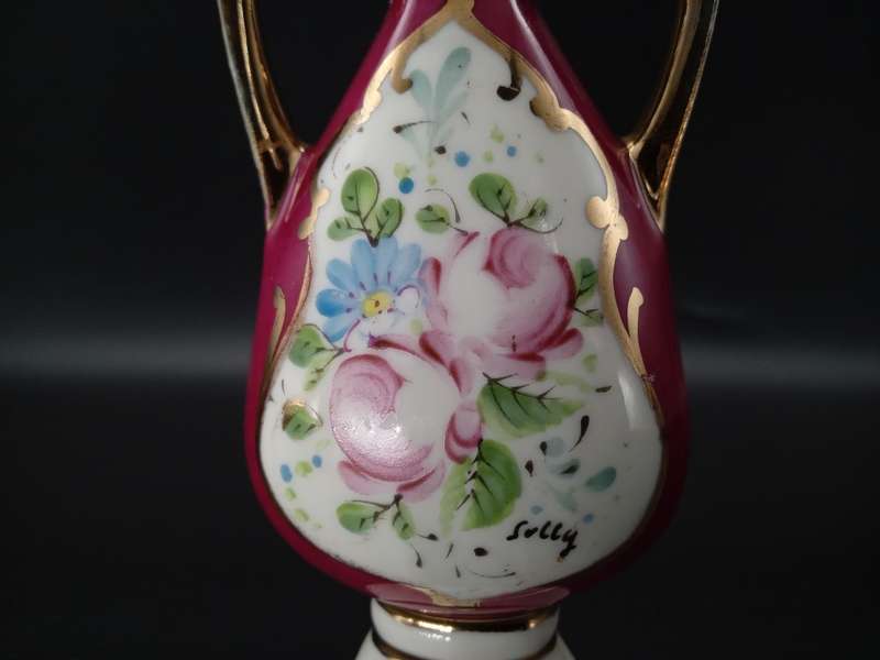 Vintage! Lemoges - Porcelain - Floral - Twin Handle - Miniature Vase