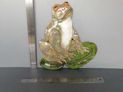 CRAZY R1 - Glazed Pottery Frog on Lilly pad - Wall Hanging