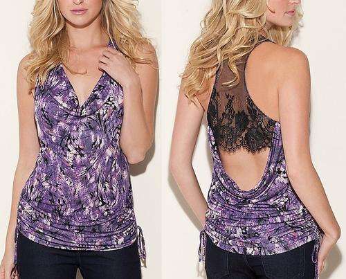 Guess Cowl neck Lace-back Halter Top (XSmall)