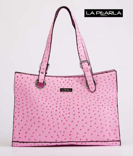 La Pearla Pink Ostrich Print Tote