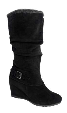 Mid Calf Wedge Boots (Synthetic Suede Uppers)