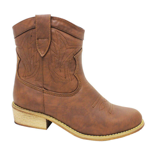 Cowboy Style Ankle Boots (Tan)
