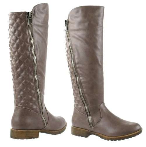 Quilted Zipper Trim Long Riding Boots in Taupe