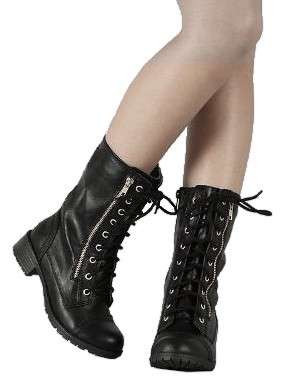 Side Zipper Mid Calf Combat Boots