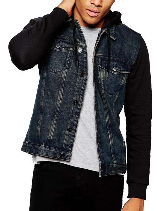 New Look Men's Jersey Sleeve Hooded Denim Jackets
