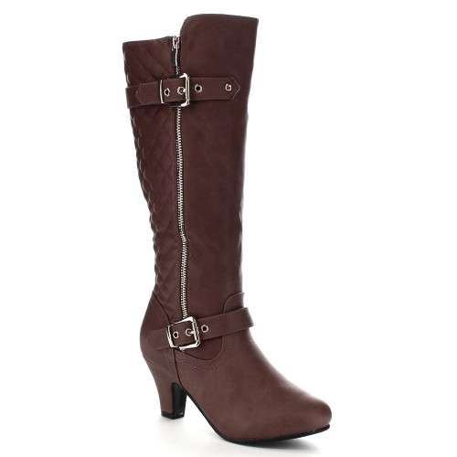 Ladies' Quilted Knee High Boots | Chocolate Brown