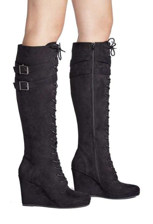 Knee High Lace Up Wedge Boots