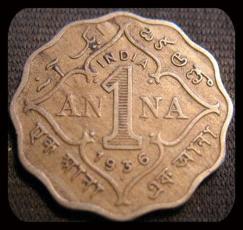 - 1936 One Anna British Indian Coin - King George V -