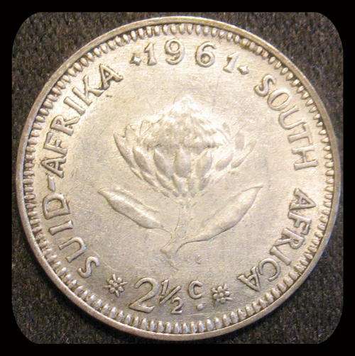 1961 Two and a Half 2 1/2 Cents South African Coin *AU*