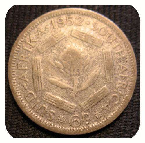 1952 6d. South Africa Six Pence Coin - King George VI -