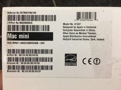 iMac Mini, 500Gb, 1.4Ghz Intel Core i5, 4Gb 1600Mhz