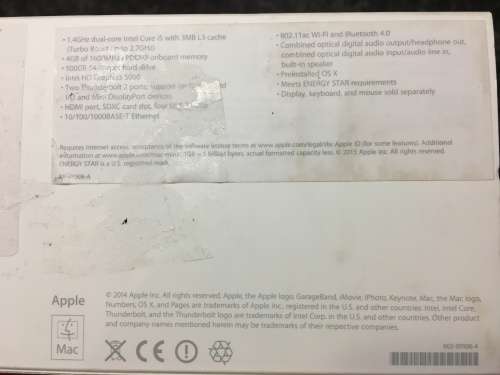 iMac Mini, 500Gb, 1.4Ghz Intel Core i5, 4Gb 1600Mhz