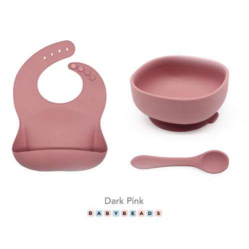 Baby Mealtime Feeding Set High Quality Bib + Bowl + Spoon Set - Pink,Purple,Yellow,Red,GreyandBrown