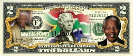 Nelson Mandela `MAN OF THE 20th CENTURY` Colourized $2 Note - LEGAL TENDER $2 NOTE In Golder