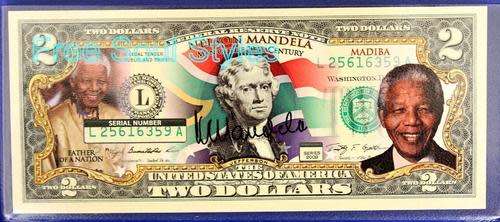 Nelson Mandela `MAN OF THE 20th CENTURY` Colourized $2 Note - LEGAL TENDER $2 NOTE In Golder