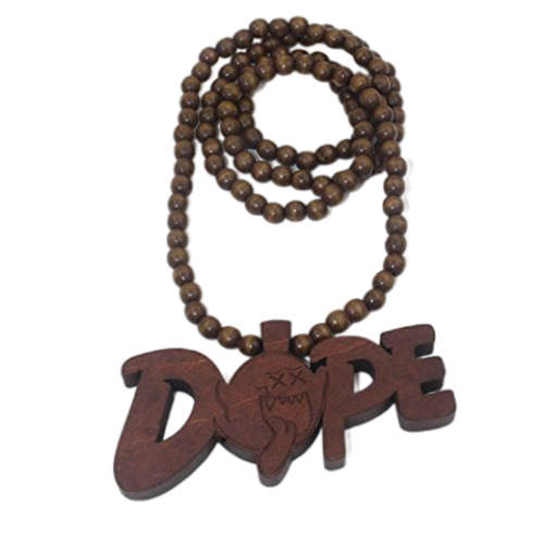 Dope Pendant Hip Hop Necklace Good Wood Extra Long Necklace - Dark Brown