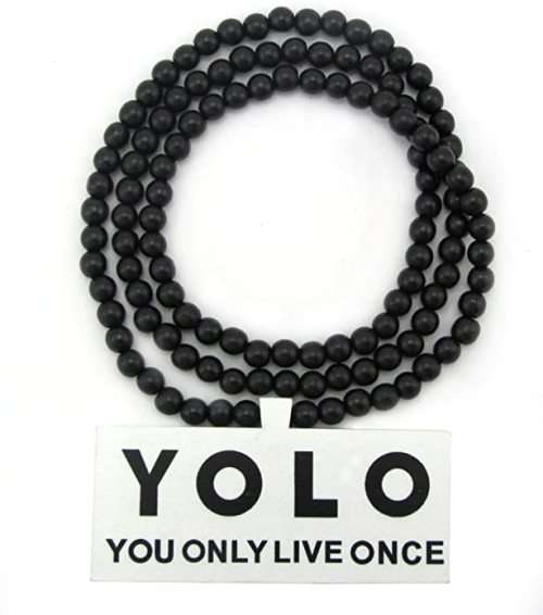 YOLO Pendant Wood Hip Hop Ball Beaded 40 Inch Chain Necklace