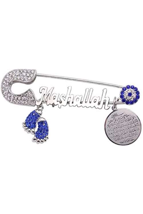 Mashallah in Arabic English Available Gold Silver Plated Ayatul Kursi Arabic Prayer Brooch Baby Pin