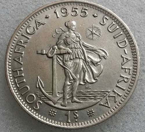 1955 South Africa Silver 1 Shilling  Coin  Union of South Africa