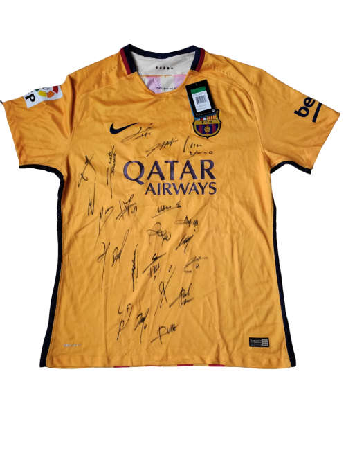 Autographed By Barcelona Full FirstTeam Squad w/Messi Neymar 2015 Away Jersey SignedWith Certificate